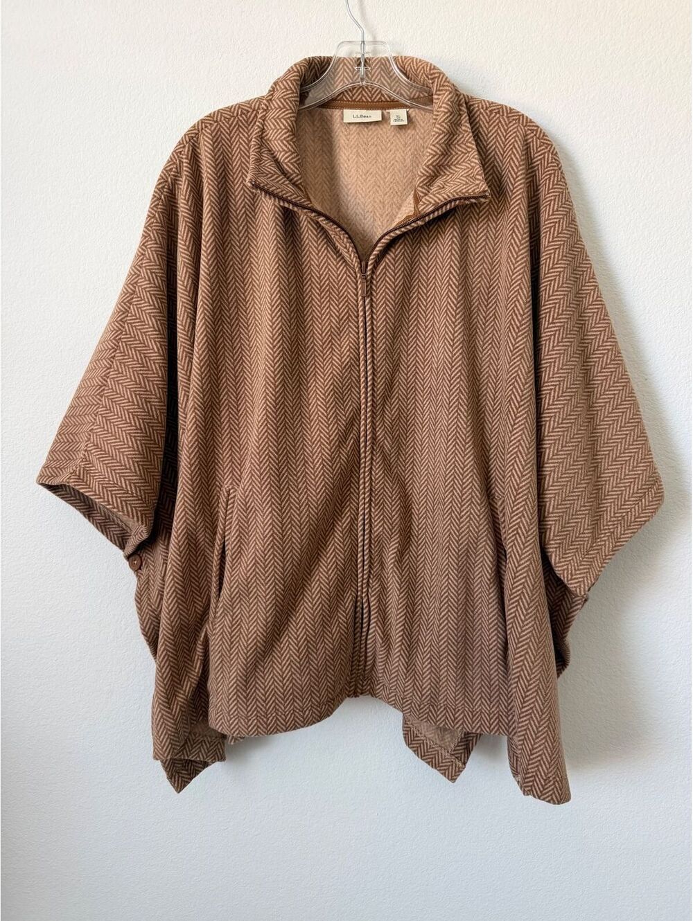 Lands’ End Brown/Beige Zip Up Button Fleece Cover Up Poncho Women's Size XL